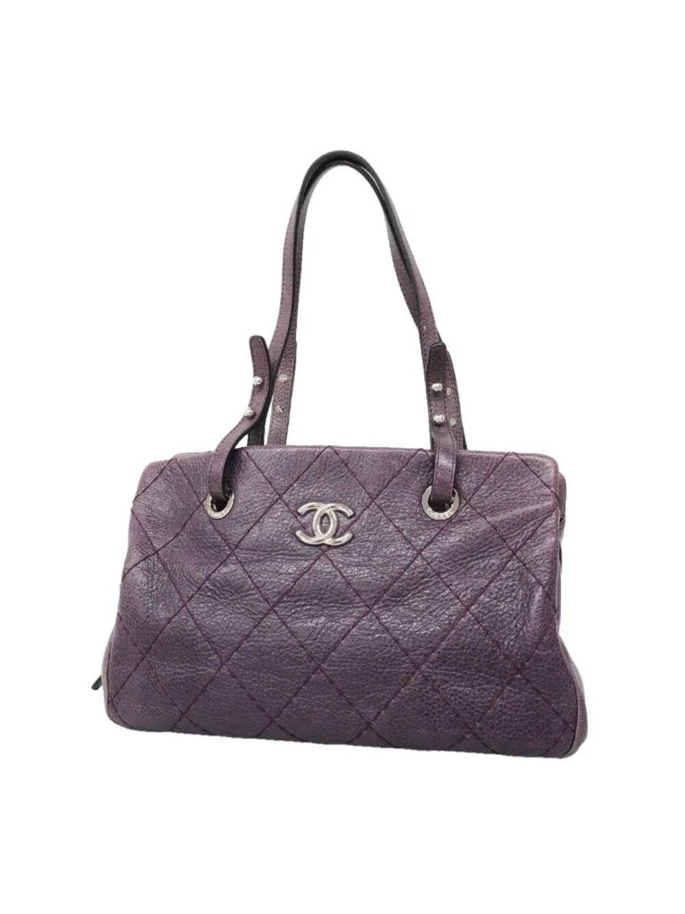 Chanel Shoulder Bag Wild Stitch Calfskin Purple Silver